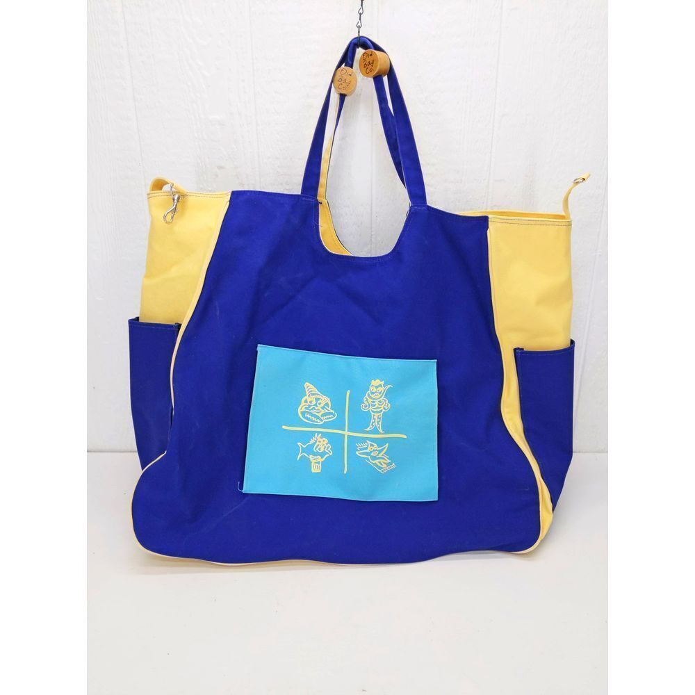 Old Bag Co Beach Bag‎ Blue Yellow Canvas Oversized Sustainable Tote Whimsical